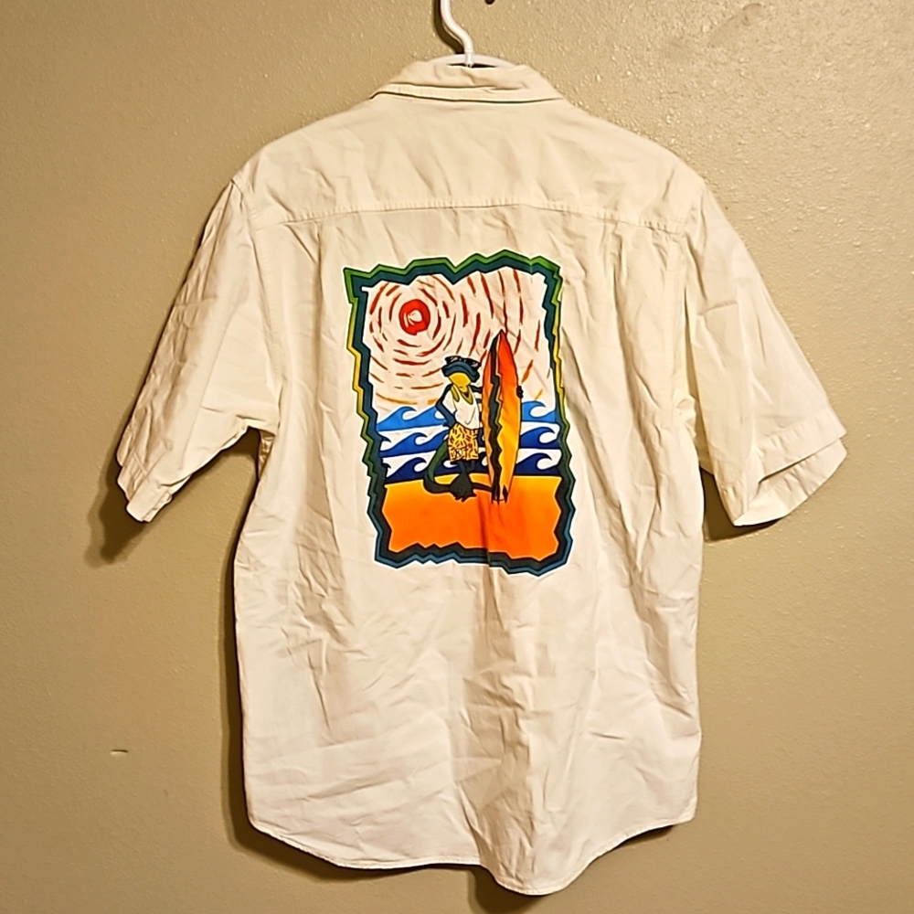 Koko Tok Vintage Nassau Bahamas Button Up Shirt with Surfing Geko M